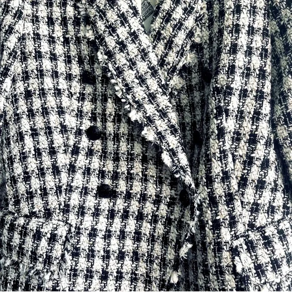 WHBM Houndstooth Tweed Suiting Blazer Fashion Lining Jacket Black White Size 10 - Picture 7 of 13